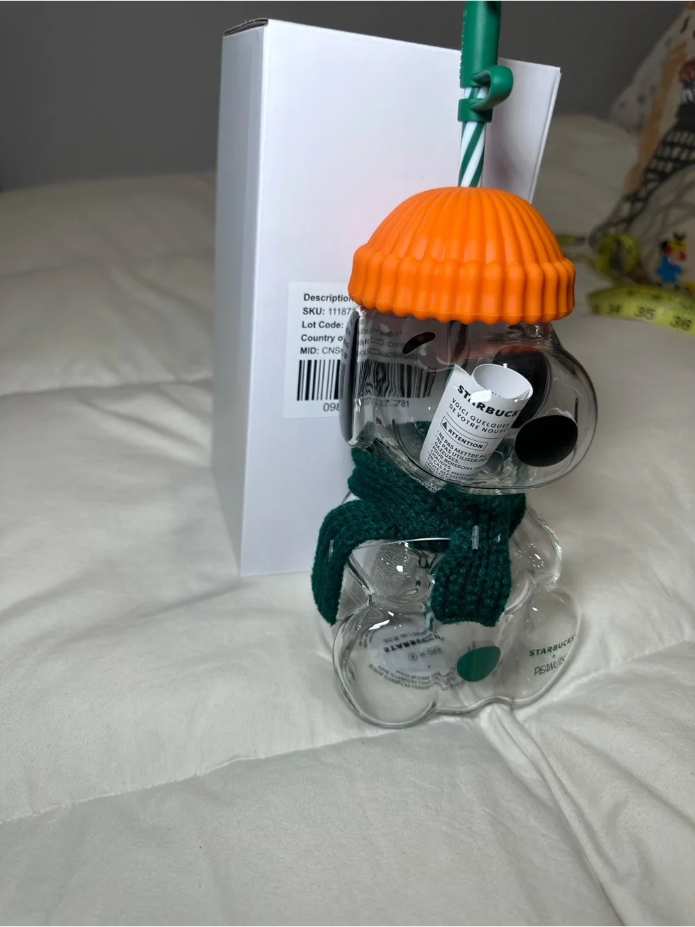 Starbucks x Peanuts glass cup Snoopy Straw